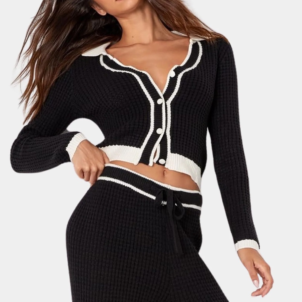 NWT Lulus Cardigan Sophisticated Comfort Black White Waffle Knit Cardigan Small